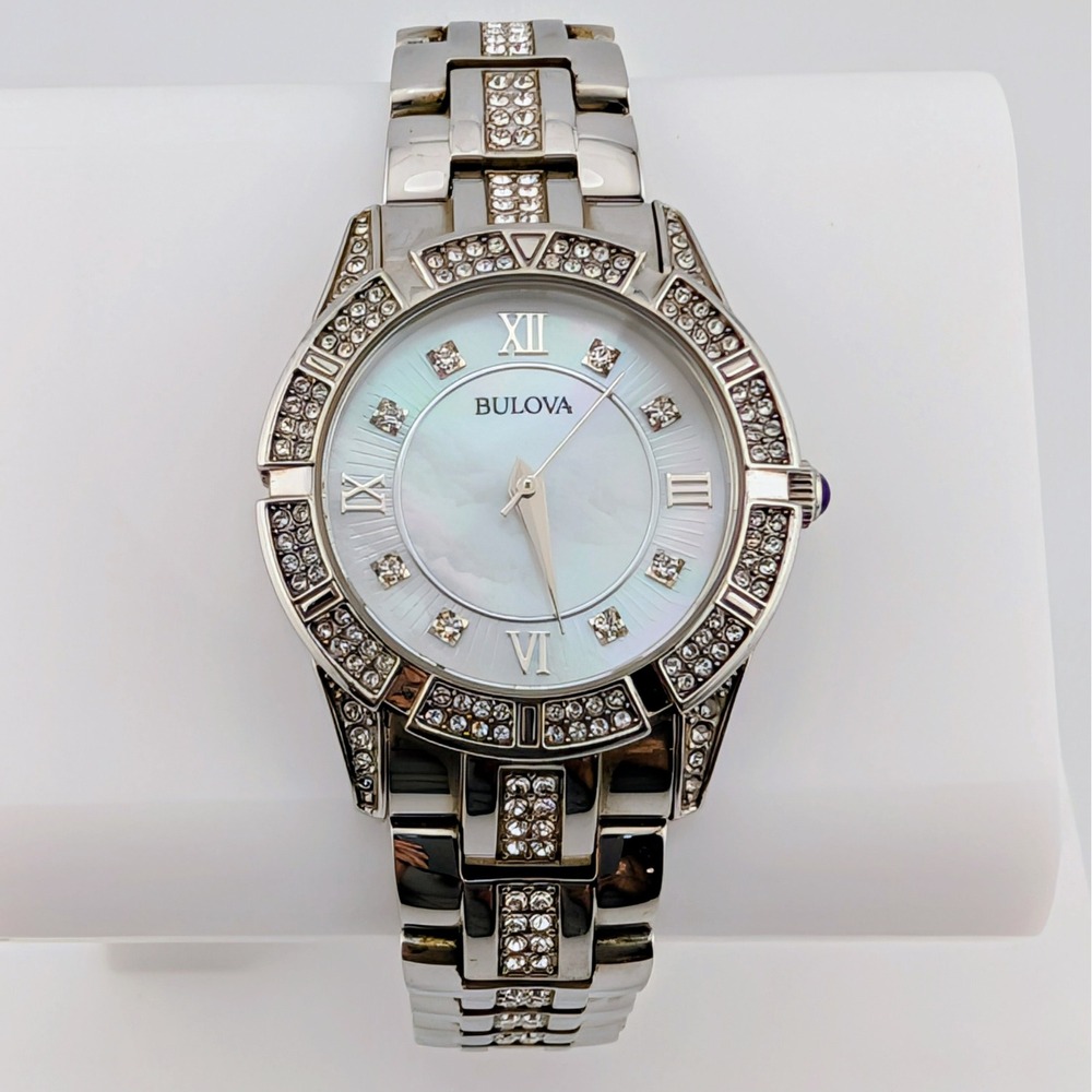 Bulova 96L116 Swarovski Crystal Mother of Pearl Women's‎ Watch 30mm 6.5"